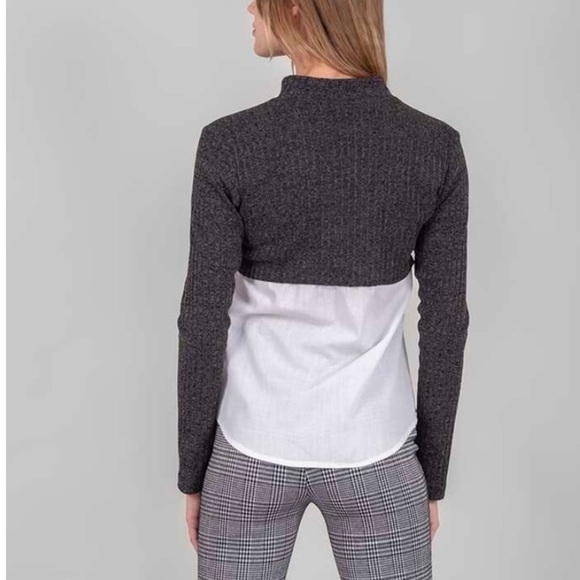 H by Halston Mock Layer Mixed Media Sweater Shirt Large - Picture 4 of 14